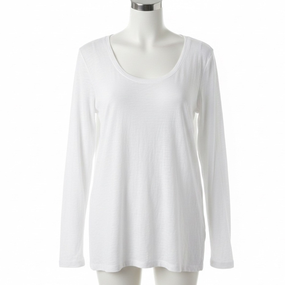 Elliott Lauren White Long Sleeve Cotton Slub Tee‎ Shirt Crew Neck Minimalist XL